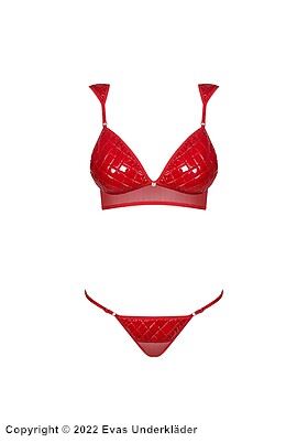 Sexy Dessous-Set, wet-look, transparente Einlagen, Rautenmuster